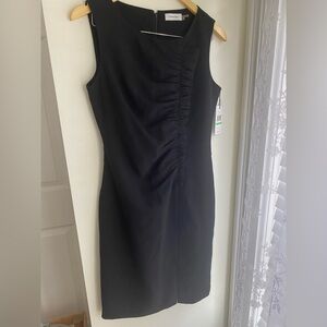 NWT Calvin Klein Black Sheath Sleeveless Dress Ruched Size 8 Mini Elegant Office